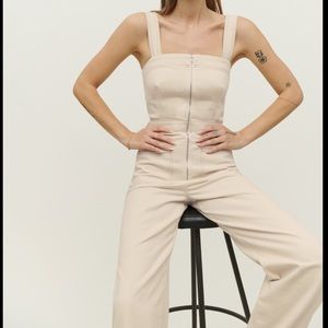 Reformation Ren Twill Fitted Jumpsuit in Cream